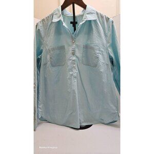 Talbots Womens Light Blue Button-Down Shirt W/ Dragonfly Embroidery & Roll-Tab S